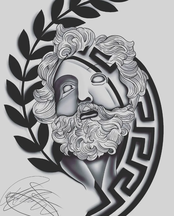 Desenho original de Zeus com meandro grego
